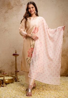 Cream Floral Print Kurta Set