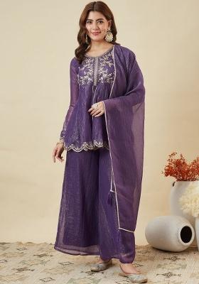 Purple Thread Work Silk Kurta Set