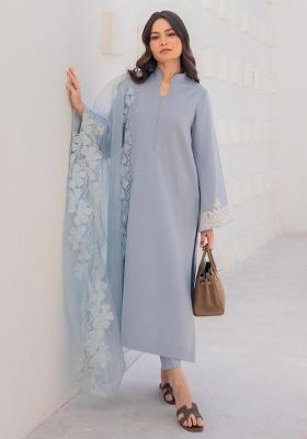 Light Blue Thread Work Silk Kurta Set