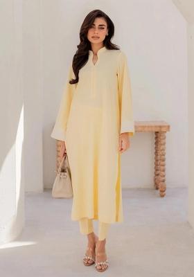 Yellow Thread Work Silk Kurta Set