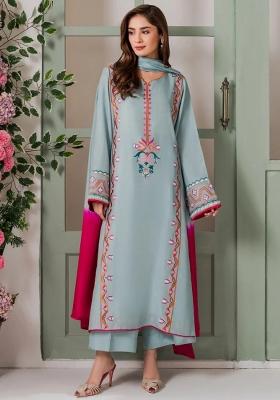 Light Blue Thread Work Crepe Kurta Set