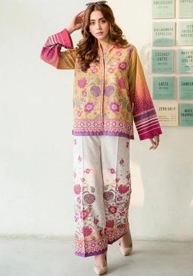 Mustard Floral Print Rayon Kurta Set