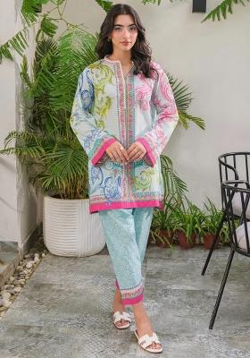 Sky Blue Floral Print Rayon Kurta Set