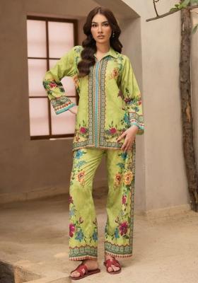Lime Floral Print Rayon Kurta Set
