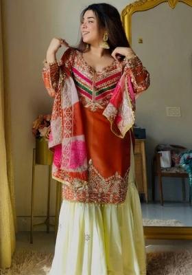 Rust Thread Work Silk Kurta Set