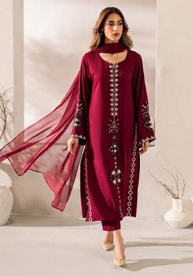 Red Thread Work Silk Kurta Set