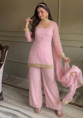 Pink Thread Work Georgette Kurta Set