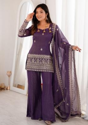 Purple Thread Work Silk Kurta Set