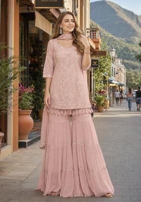 Pink Embroidered Georgette Kurta Set