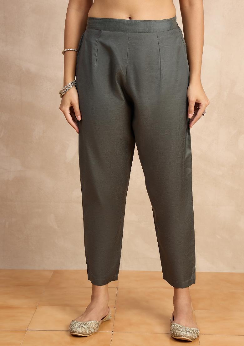 Grey Zari Work Silk Kurta Set - Indya