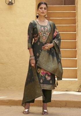Green Embroidery Silk Kurta Set