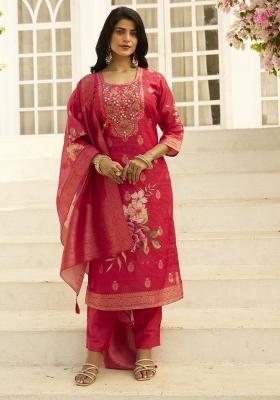 Pink Embroidery Silk Kurta Set