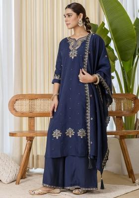 Blue Embroidery Silk Kurta Set