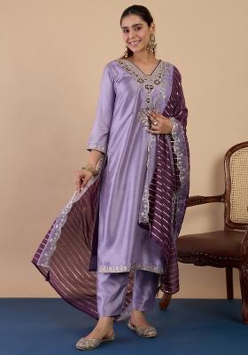 Lavender Embroidery Silk Kurta Set