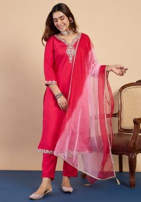 Pink Embroidery Silk Kurta Set