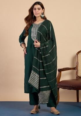 Green Embroidery Cotton Kurta Set
