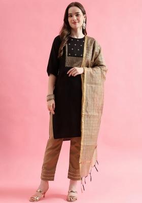Black Embroidery Cotton Kurta Set