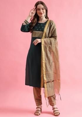 Green Embroidery Cotton Kurta Set