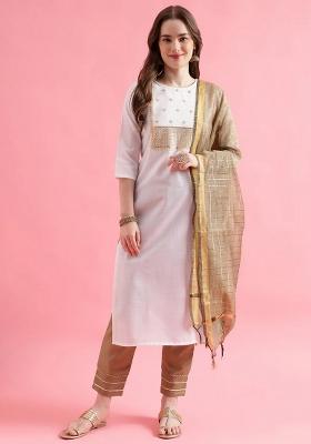 White Embroidery Cotton Kurta Set