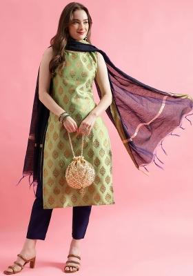 Pista Embroidery Silk Kurta Set
