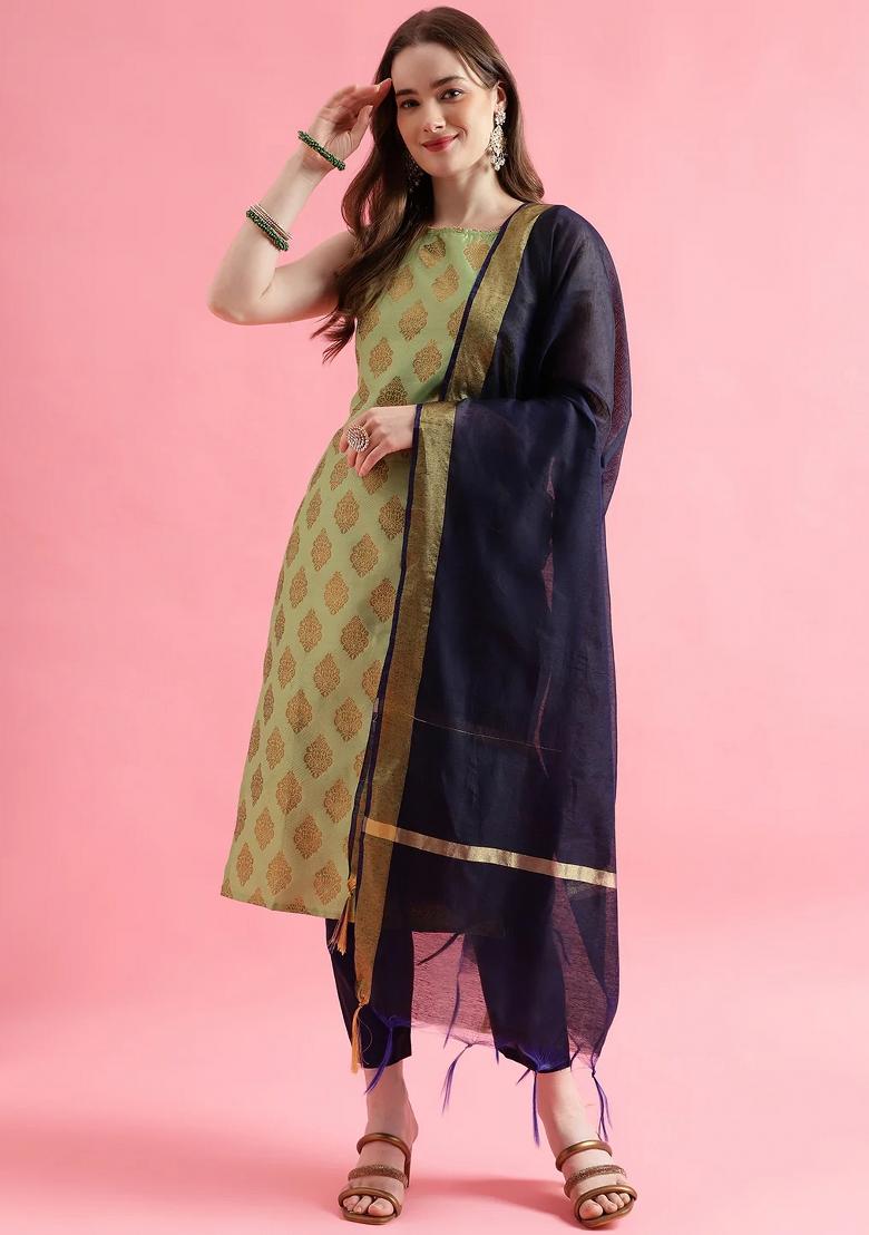 Pista Embroidery Silk Kurta Set - Indya