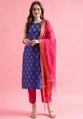 Blue Embroidery Silk Kurta Set