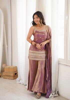 Dusty Pink Sequin Work Silk Kurta Set