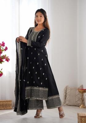 Black Sequin Work Silk Kurta Set