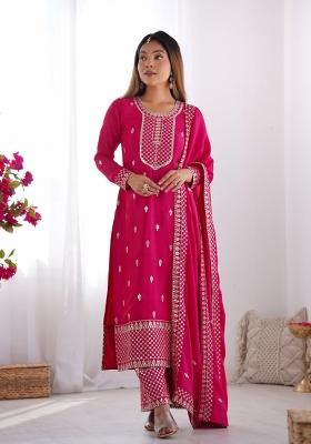 Pink Sequin Work Silk Kurta Set