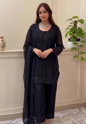 Black Embroidery Silk Kurta Set