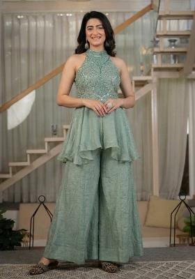 Grey Moti Work Silk Kurta Set