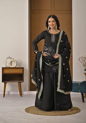 Black Sequin Work Silk Kurta Set