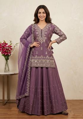Lavender Sequin Work Silk Kurta Set