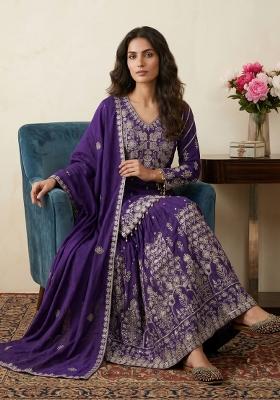 Purple Sequin Work Silk Kurta Set