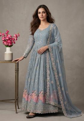 Grey Sequin Work Georgette Kurta Set