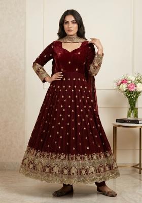Maroon Sequin Work Silk Kurta Set