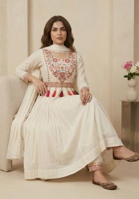 White Sequin Work Silk Kurta Set