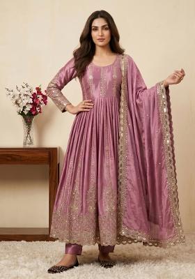 Pink Sequin Work Silk Kurta Set