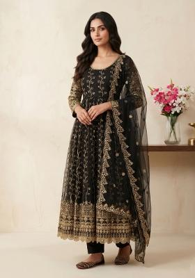 Black Sequin Work Georgette Kurta Set