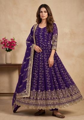 Purple Sequin Work Georgette Kurta Set