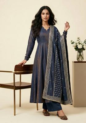 Blue Sequin Work Silk Kurta Set