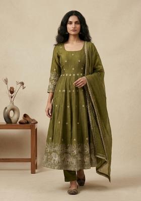 Mehendi Green Sequin Work Silk Kurta Set
