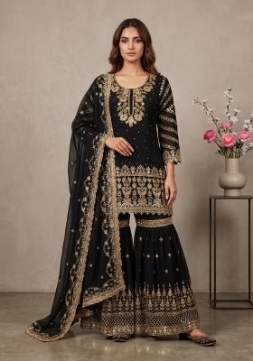 Black Sequin Work Georgette Kurta Set