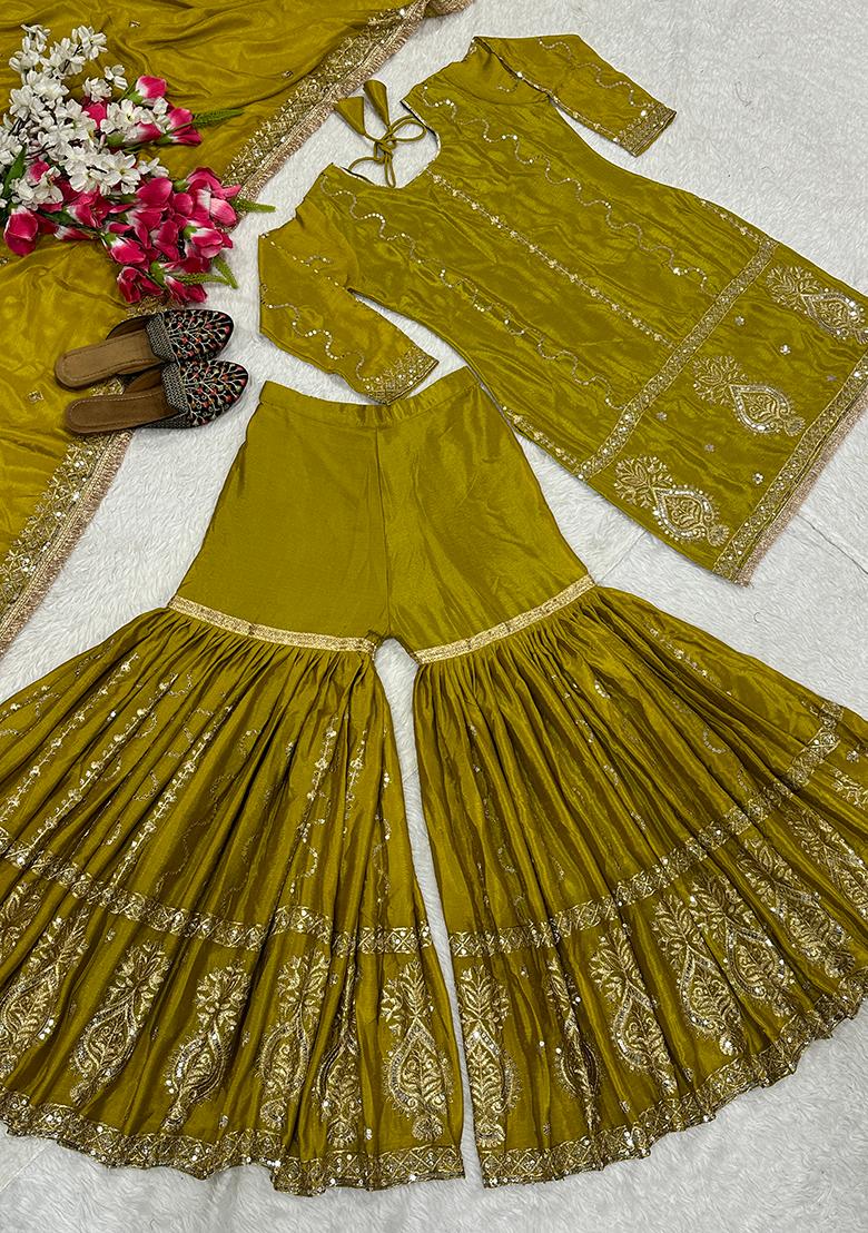Mehendi Green Embroidery Silk Kurta Set - Indya
