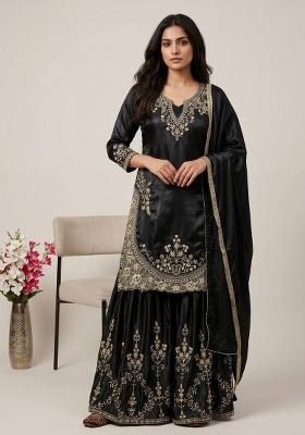 Black Sequin Work Silk Kurta Set