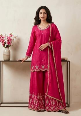 Pink Sequin Work Silk Kurta Set