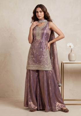 Lavender Sequin Work Silk Kurta Set
