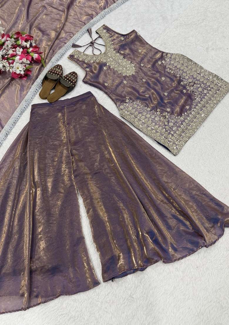 Lavender Sequin Work Silk Kurta Set - Indya