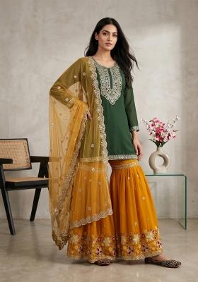 Green Sequin Work Silk Kurta Set