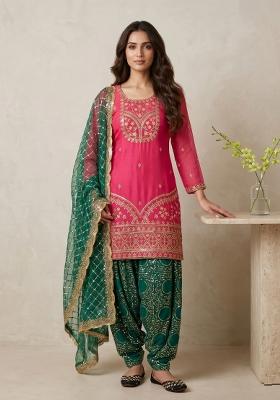 Pink Sequin Work Georgette Kurta Set